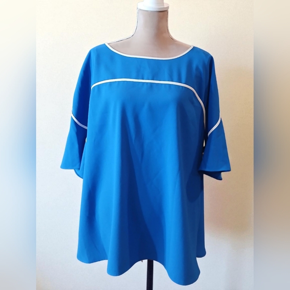 Alfani Tops - Alfani Blue White Womans Plus Blouse Classic Tunic Contrast 3x Flowy Relaxed Fit